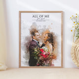 Personalised Watercolour Wedding Photo & Song Lyrics