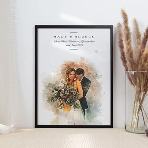 Personalised Watercolour Wedding Day Photo Portrait
