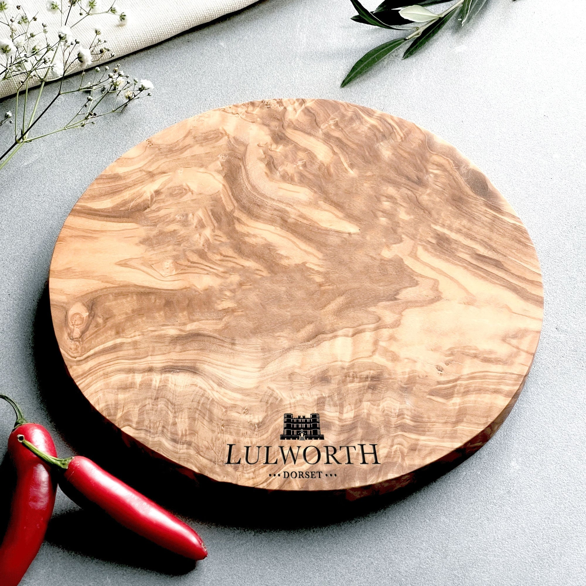 Your Own Logo Engraved Olive Wood Round Chopping/Cheese Board - 3 Sizes