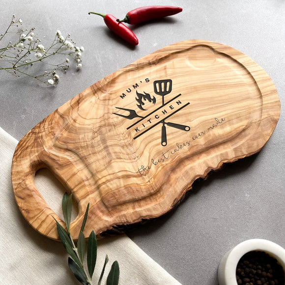 Personalised Handled Olive Wood Chopping Board With Jus Groove