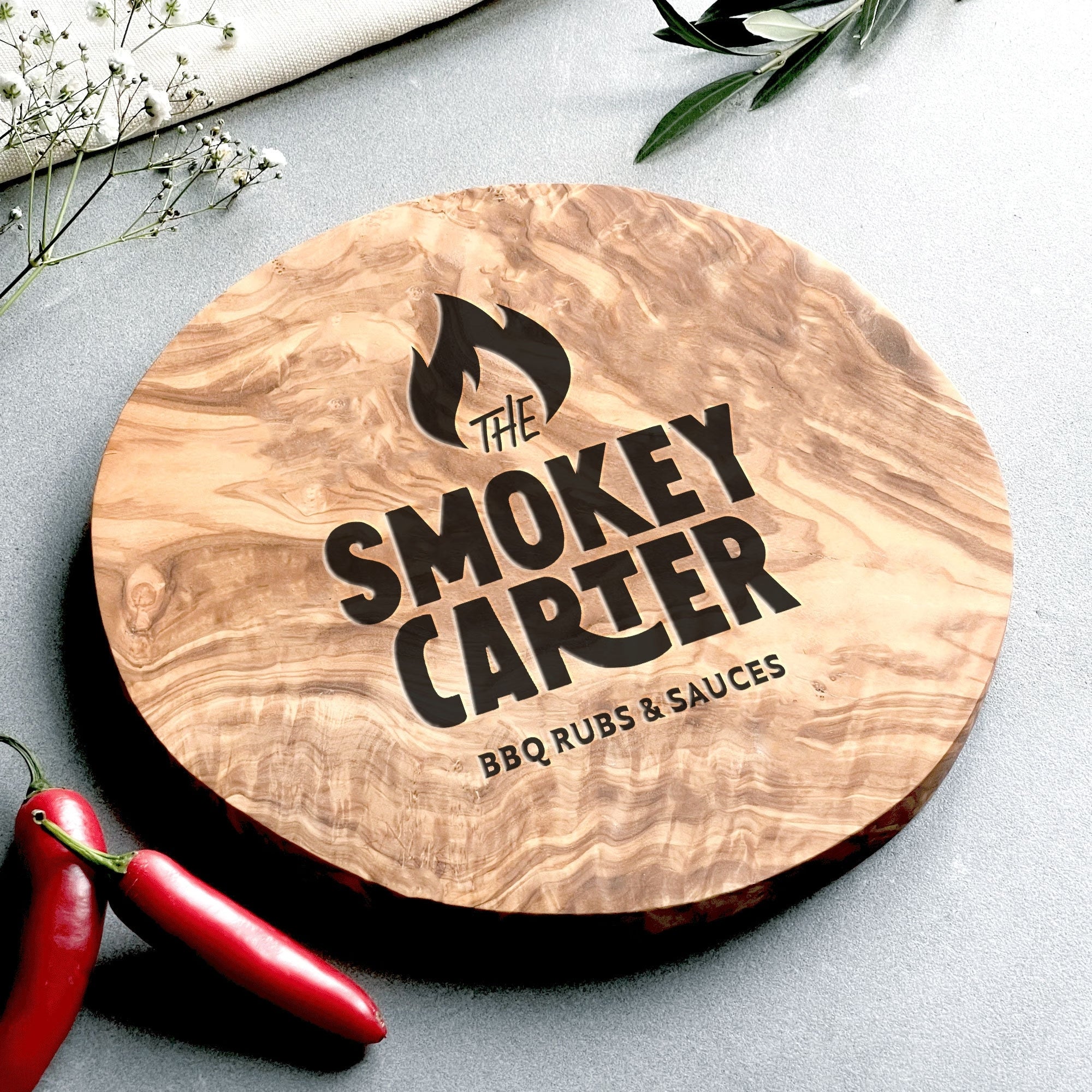Your Own Logo Engraved Olive Wood Round Chopping/Cheese Board - 3 Sizes