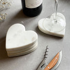 Set of 4 White Marble Heart-Shaped Coasters