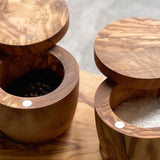 Engraved Olive Wood Salt & Pepper Pots