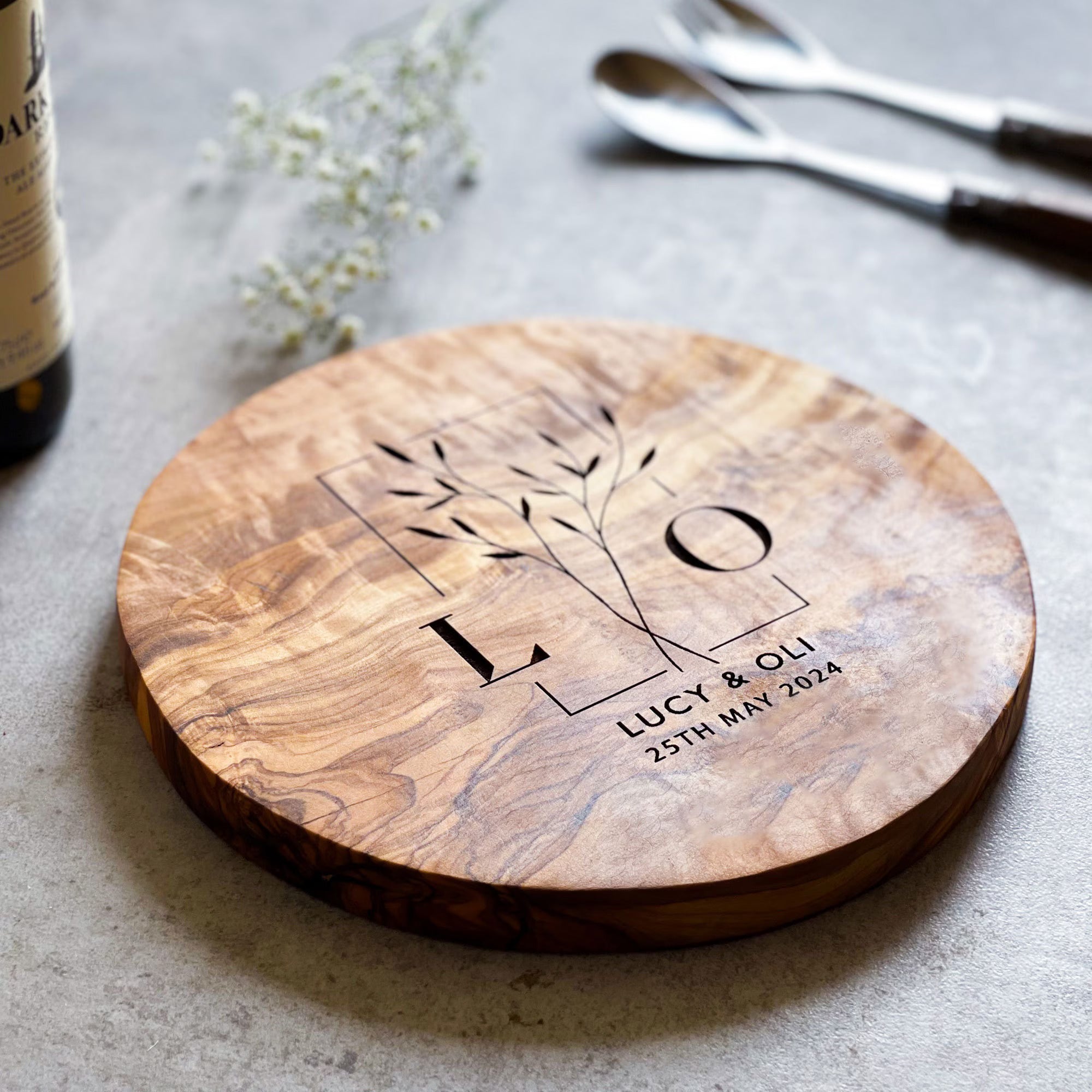 Personalised Round Olive Wood Cheese board