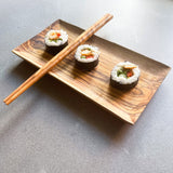 Olive Wood Sushi Set - Sushi Dish & 2 Pairs of Chopsticks