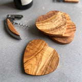 Set of 4 Italian Olive Wood Heart Coasters