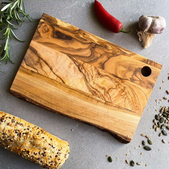 Rustic Italian Olive Wood Cheese Board with Bark Edge