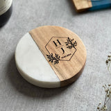 Personalised Marble and Acacia Wood Coaster