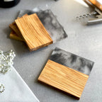 Set of 4 Italian Olive Wood and Smokey Resin Drinks Coasters