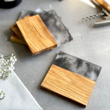 Set of 4 Italian Olive Wood and Smokey Resin Drinks Coasters