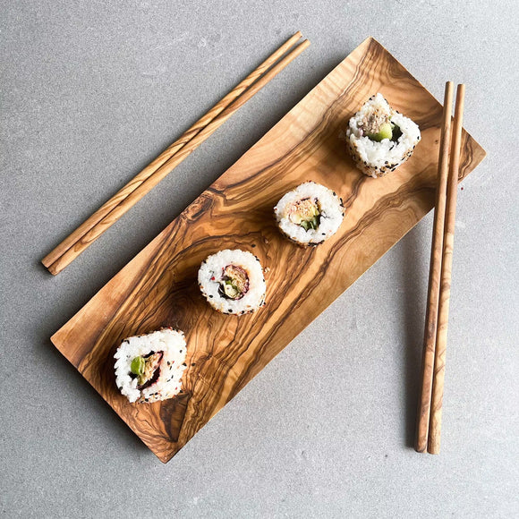 Olive Wood Sushi Set - Sushi Dish & 2 Pairs of Chopsticks