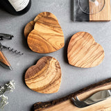 Set of 4 Italian Olive Wood Heart Coasters