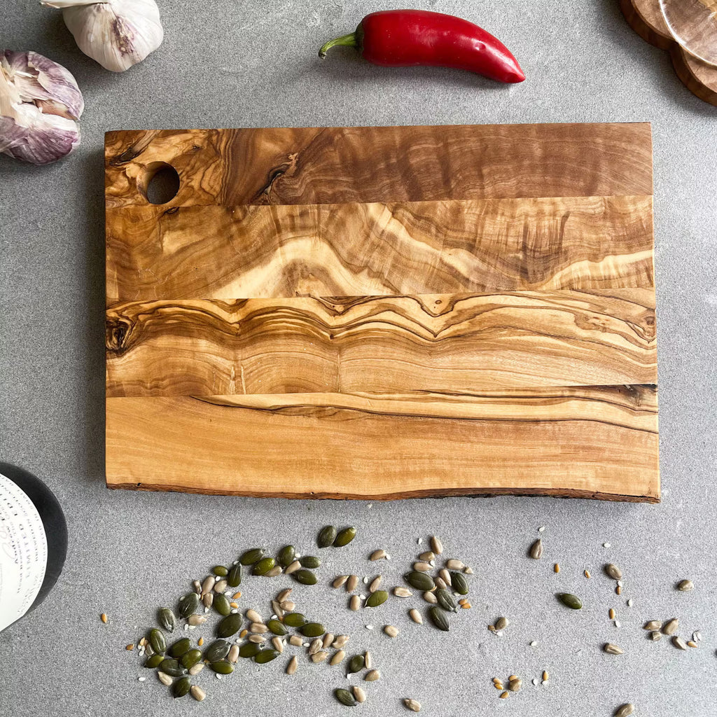 Rustic Italian Olive Wood Cheese Board with Bark Edge