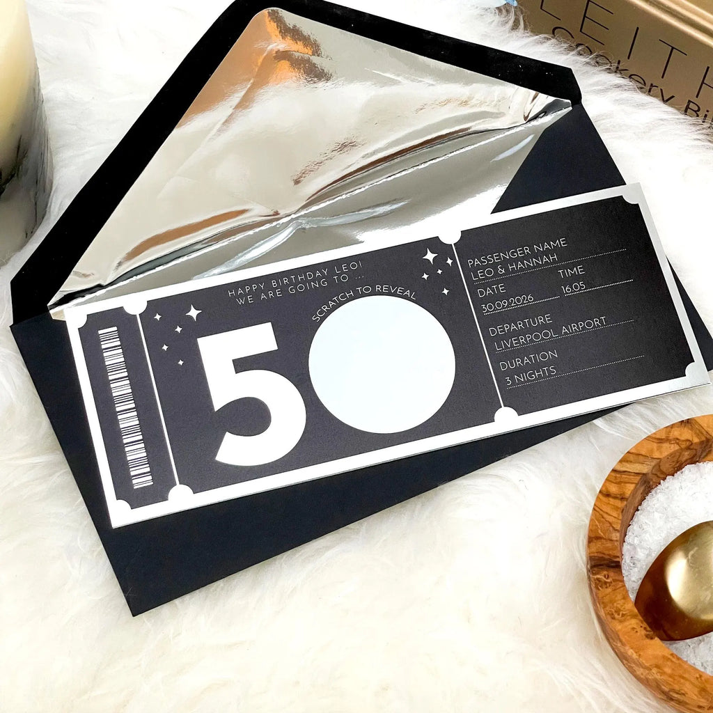 Personalised Gold or Silver Birthday Travel Scratch Ticket