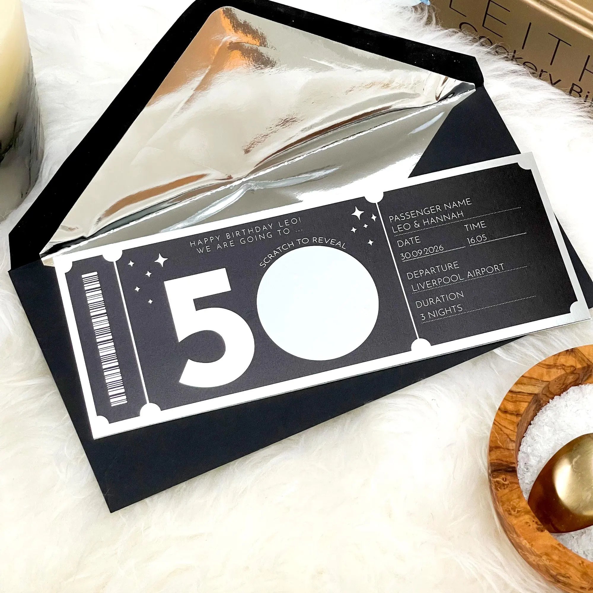 Personalised Gold or Silver Birthday Travel Scratch Ticket