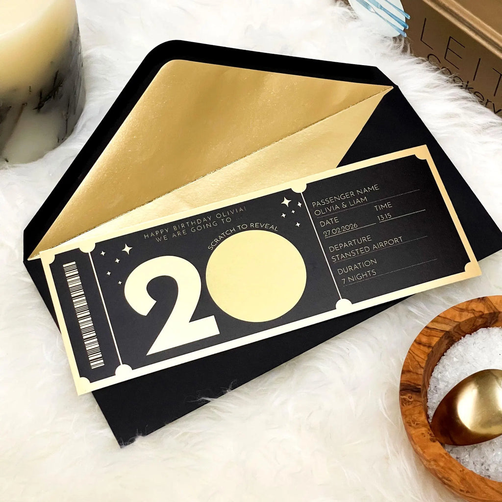 Personalised Gold or Silver Birthday Travel Scratch Ticket