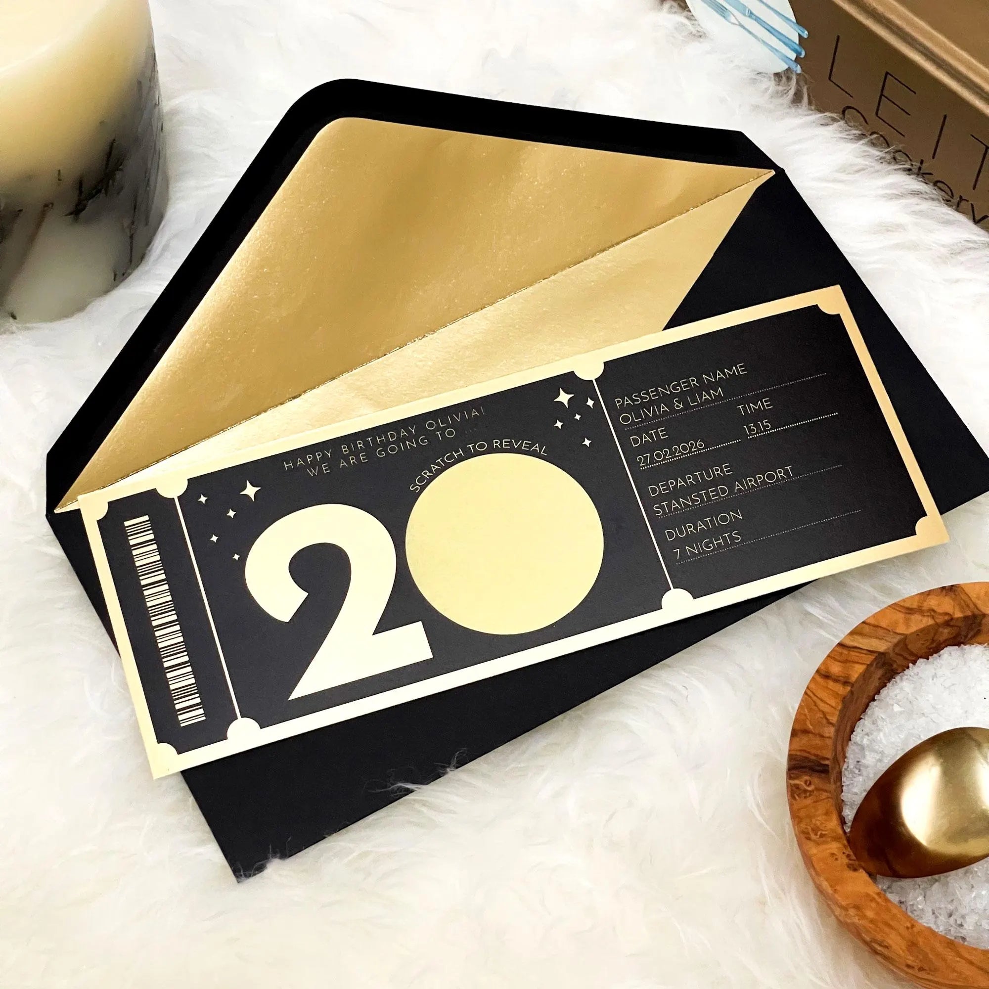 Personalised Gold or Silver Birthday Travel Scratch Ticket