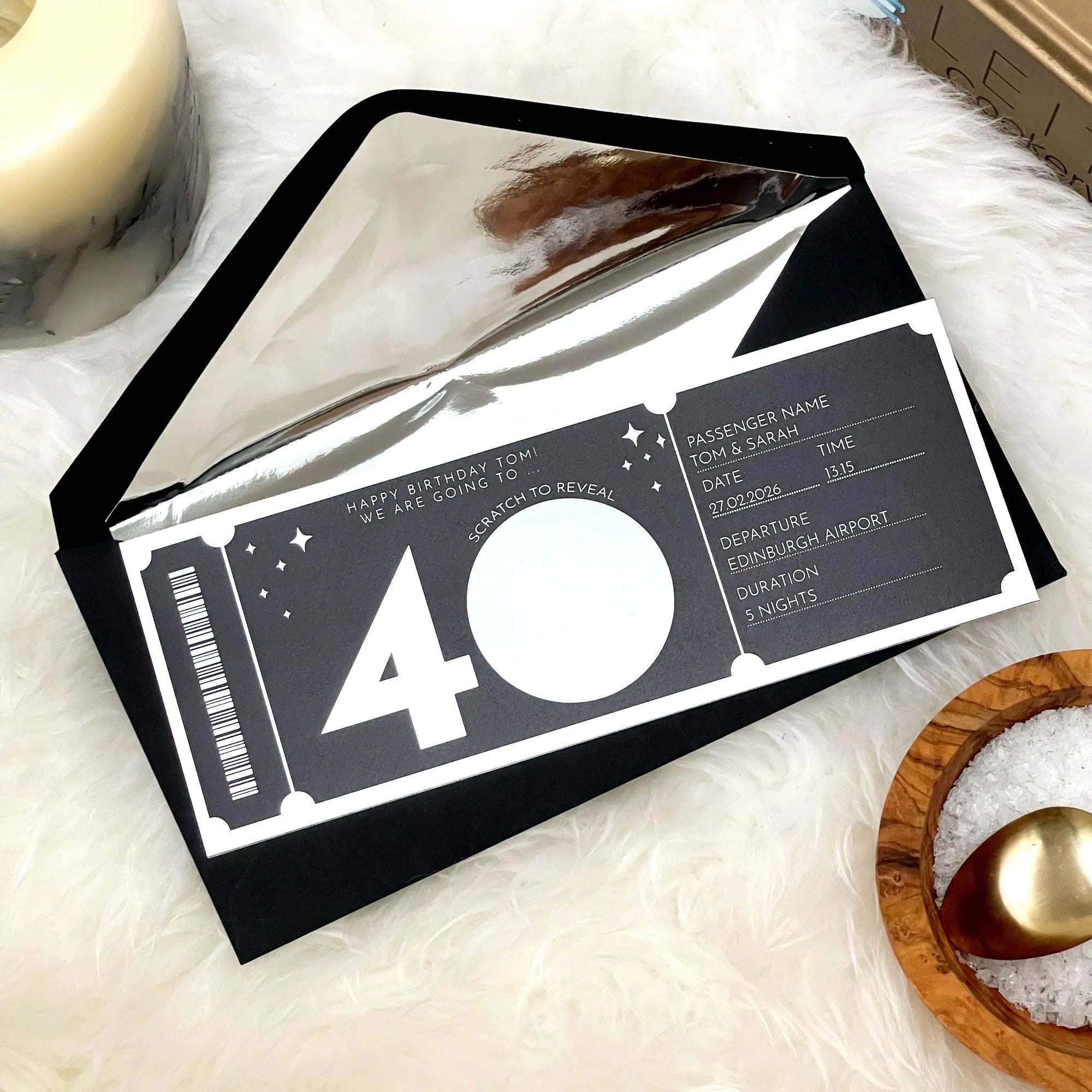 Personalised Gold or Silver Birthday Travel Scratch Ticket