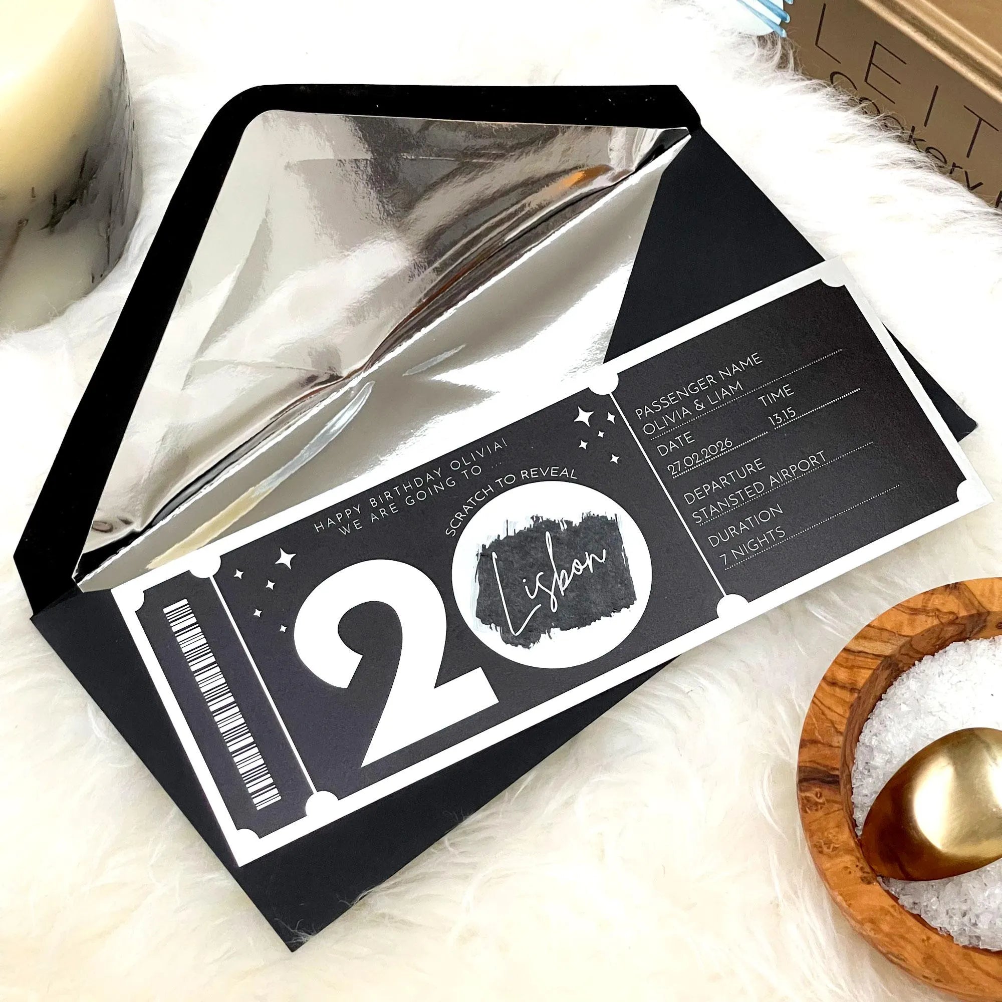 Personalised Gold or Silver Birthday Travel Scratch Ticket