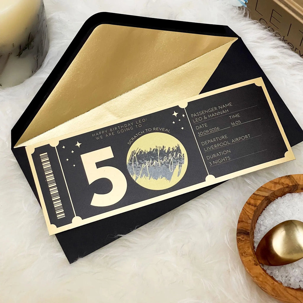 Personalised Gold or Silver Birthday Travel Scratch Ticket