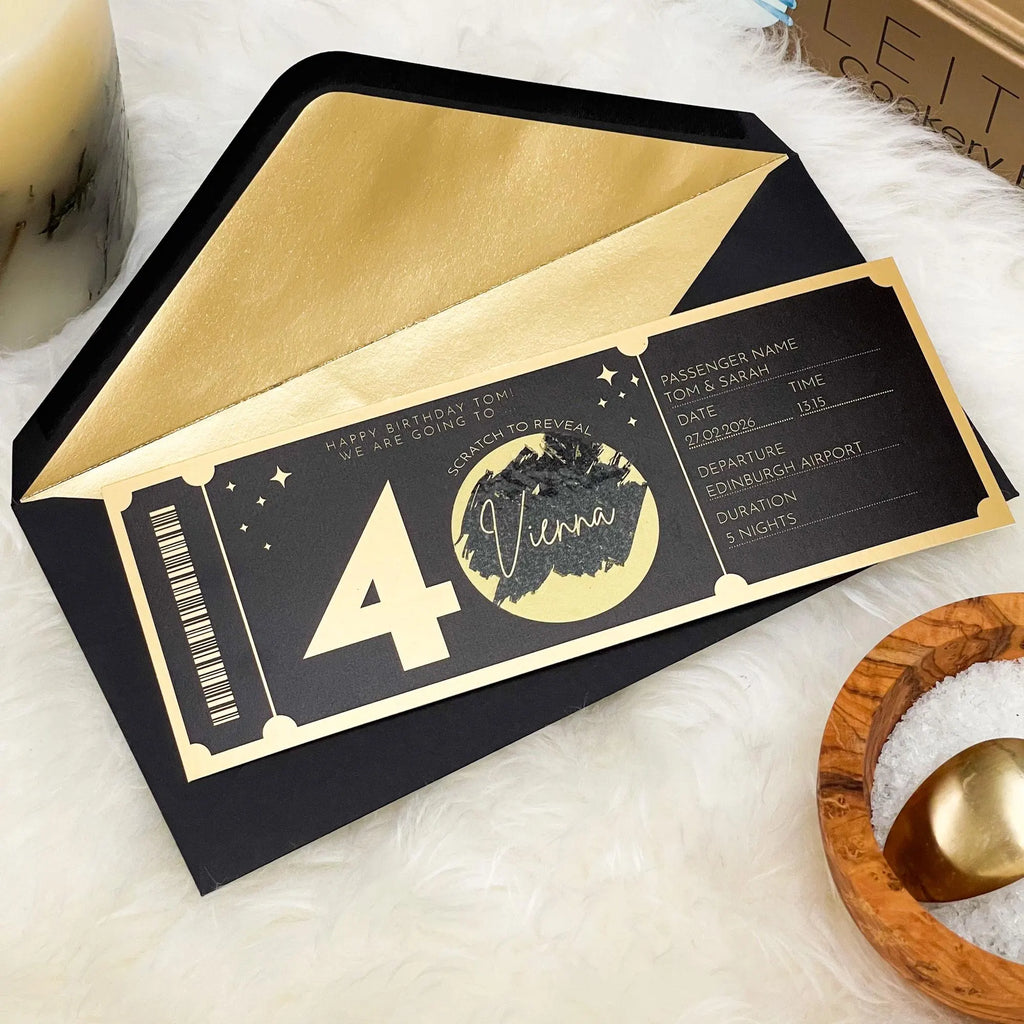 Personalised Gold or Silver Birthday Travel Scratch Ticket