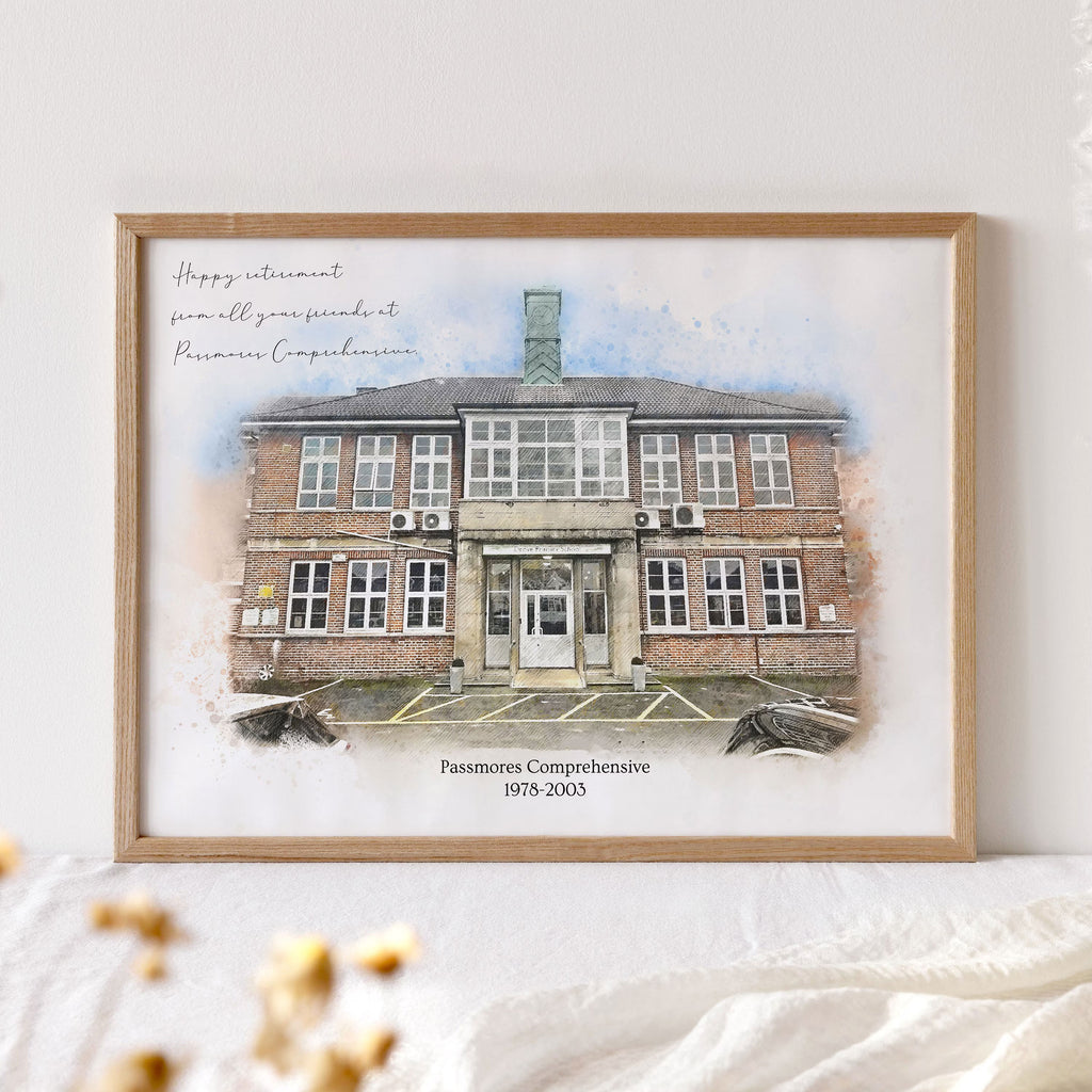 Personalised Workplace Watercolour Portrait Print | Retirement Gift