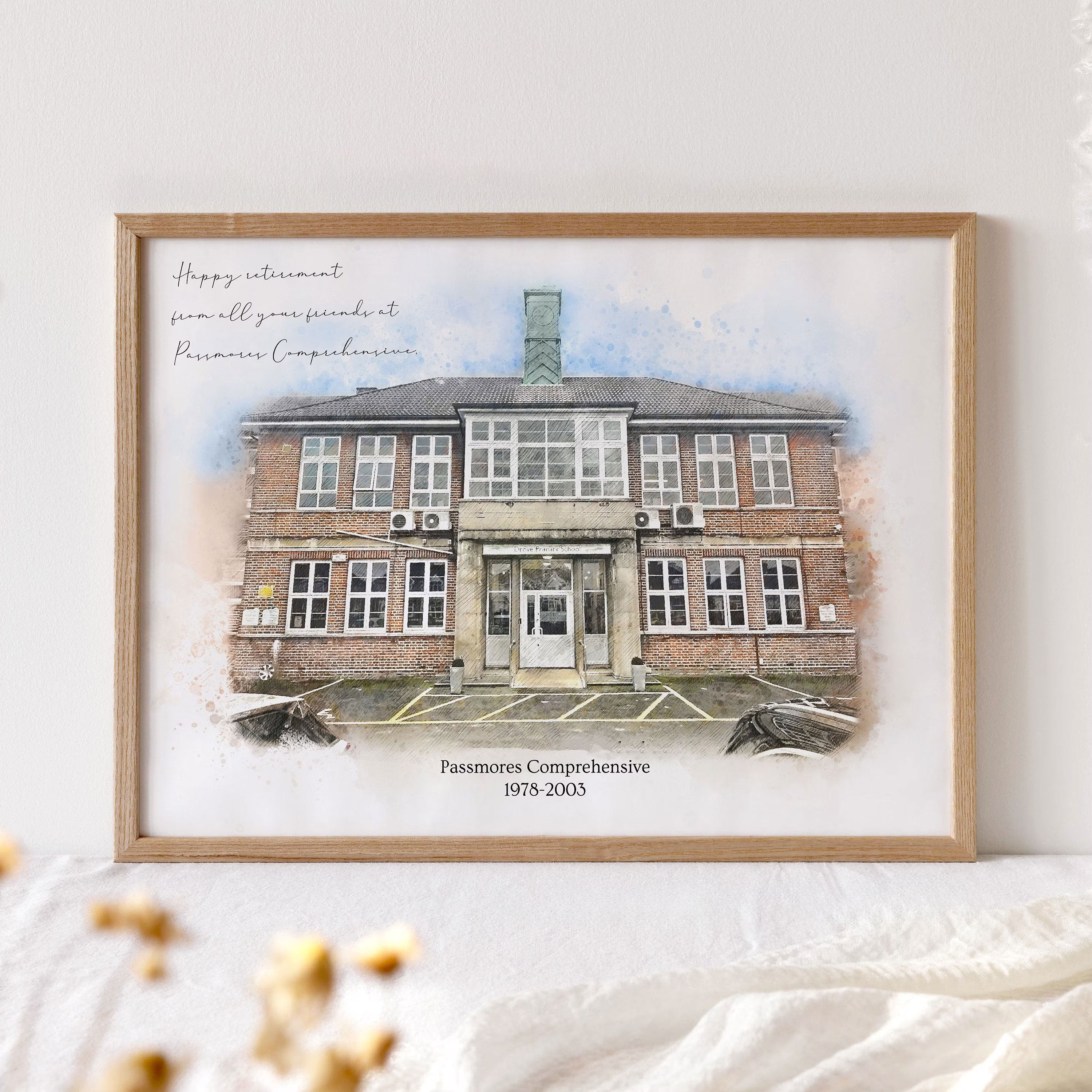 Personalised Workplace Watercolour Portrait Print | Retirement Gift