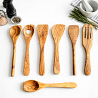 Traditional Olive Wood 7 Piece Kitchen Utensil Set