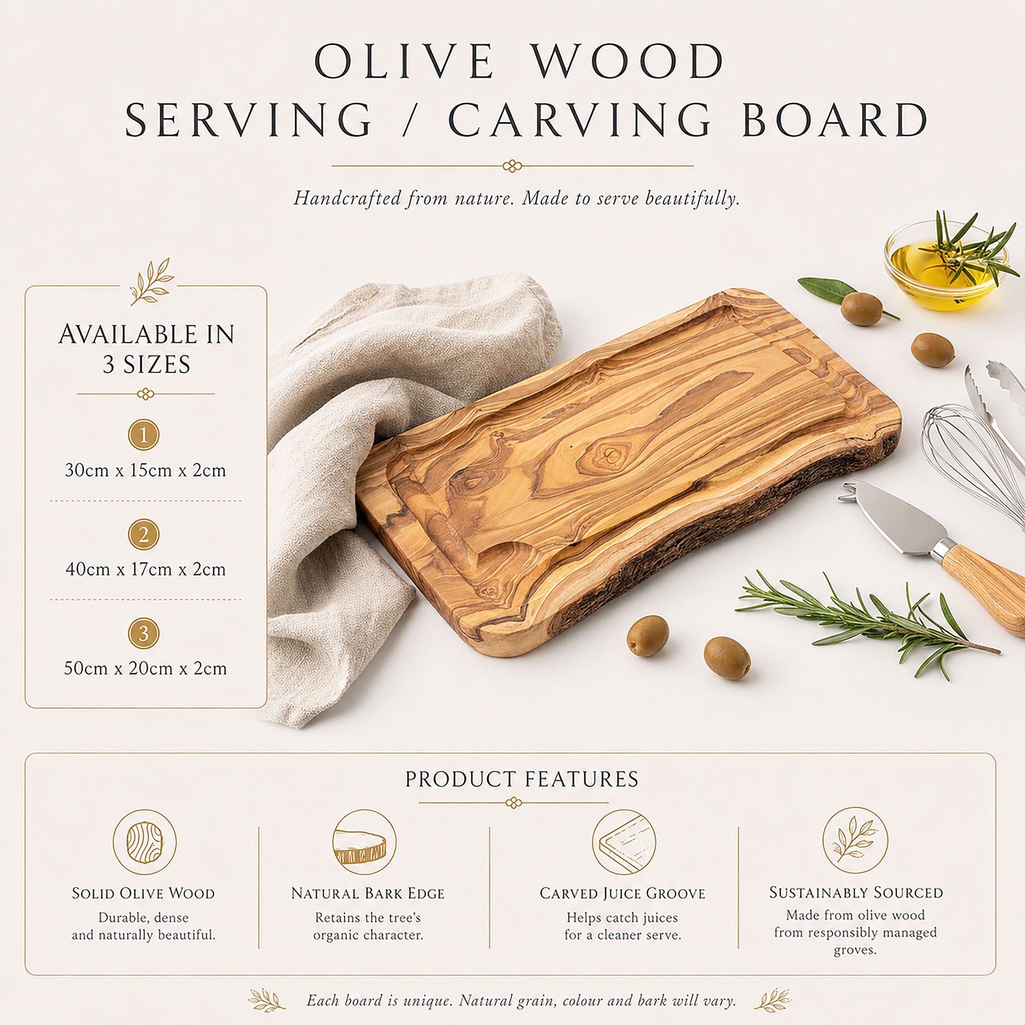 Olive Wood Cutting Board with Jus Groove