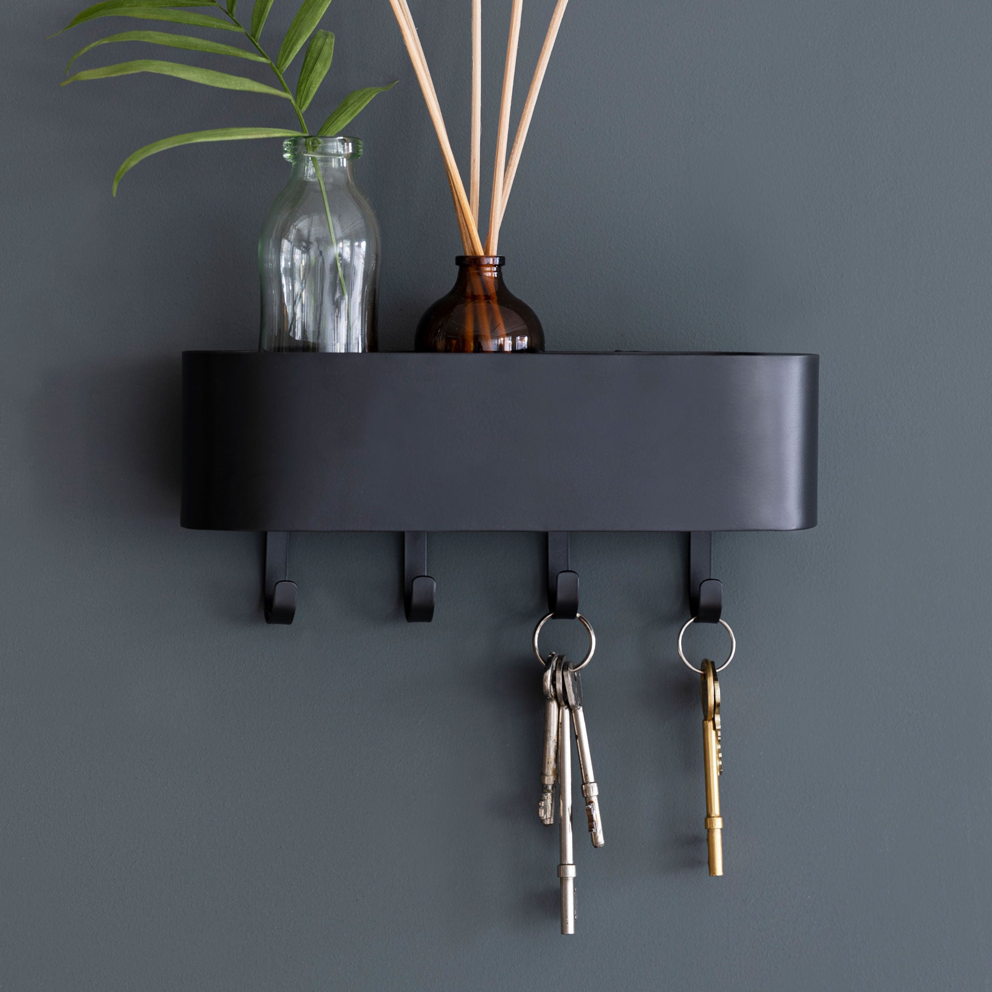 Steel Key Hook and Shelf - Charcoal or White
