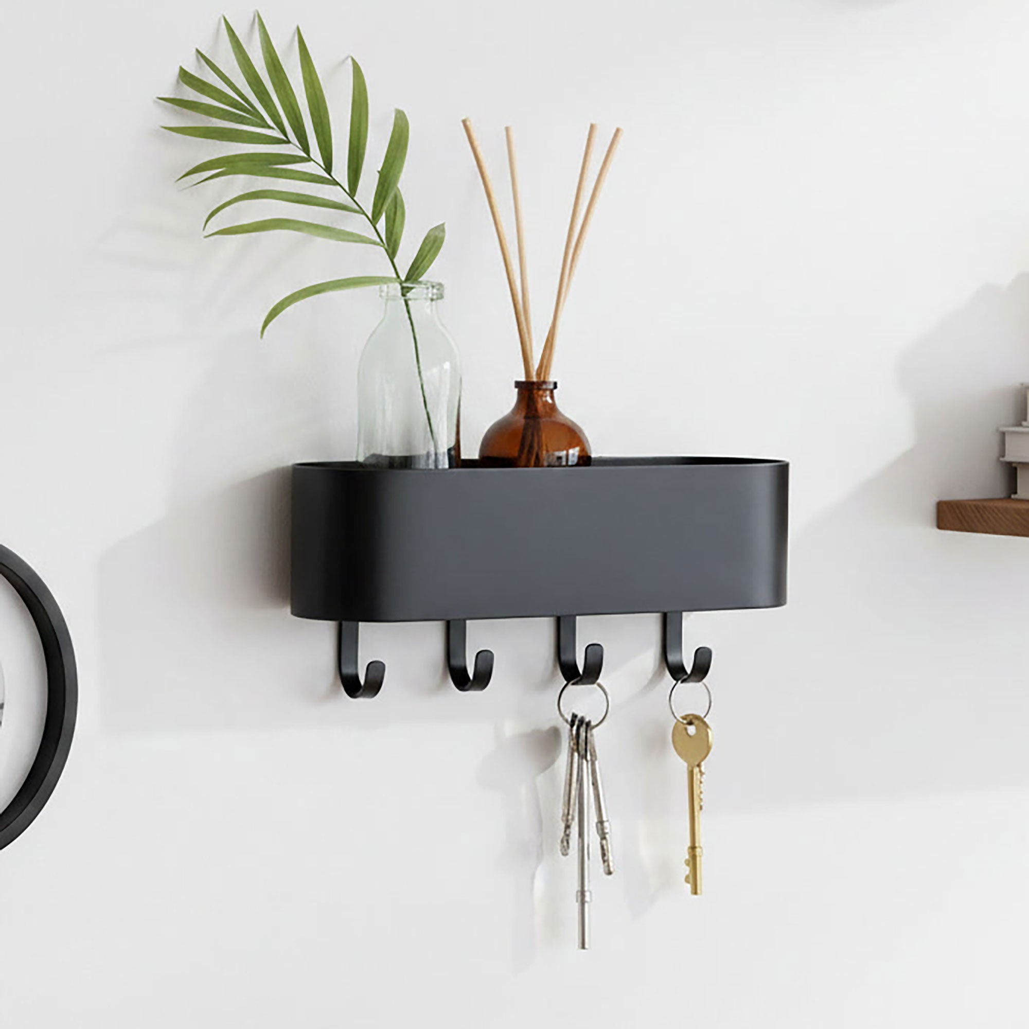Steel Key Hook and Shelf - Charcoal or White
