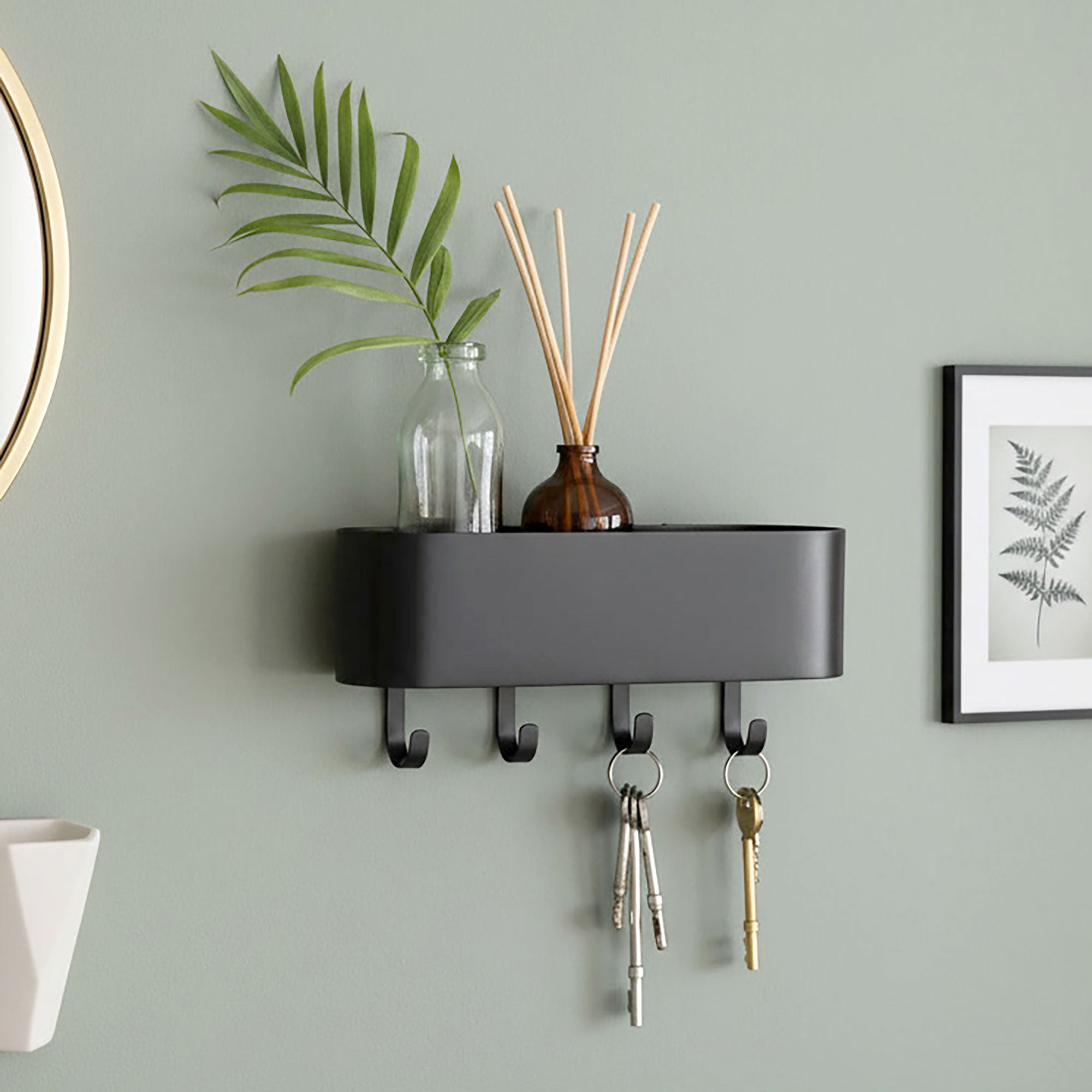 Steel Key Hook and Shelf - Charcoal or White