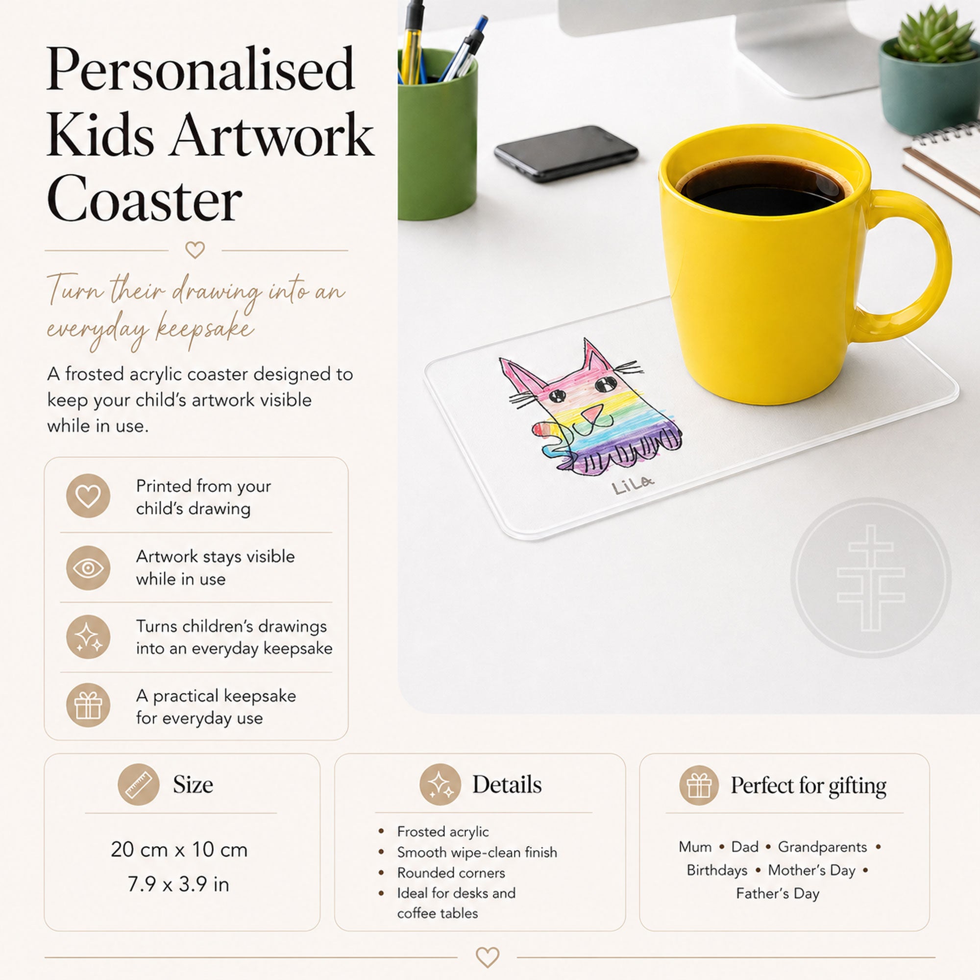 Personalised Your Childs Drawing Coaster