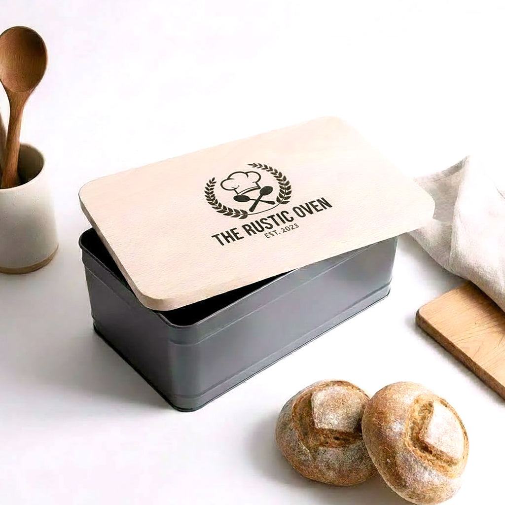 Your Own Logo Bread Storage Bin with Engraved Wooden Lid