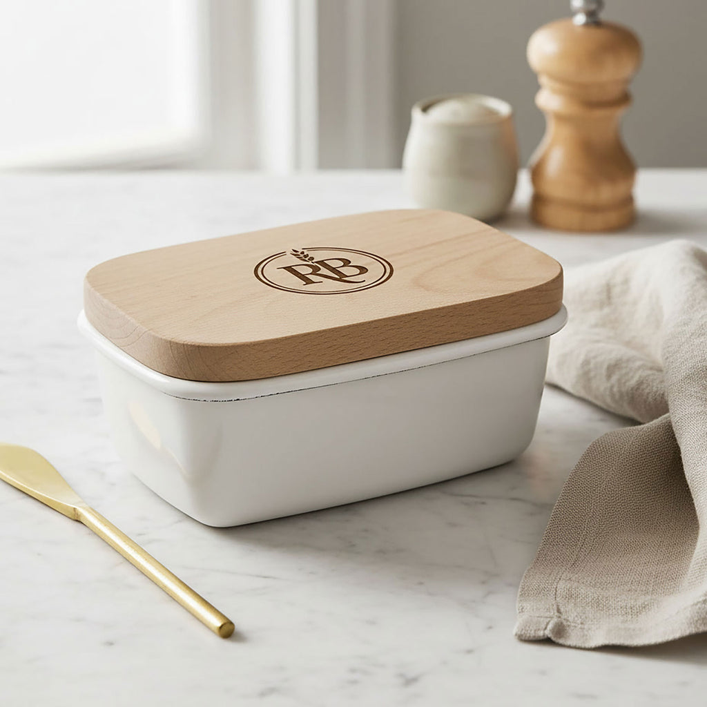 Your Own Logo Cream Enamel Butter Dish
