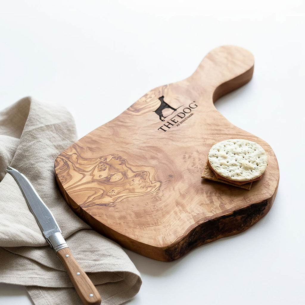Your Own Logo Engraved Olive Wood Chopping/Cheese Board with Handle - 30cm x 15cm x 2cm