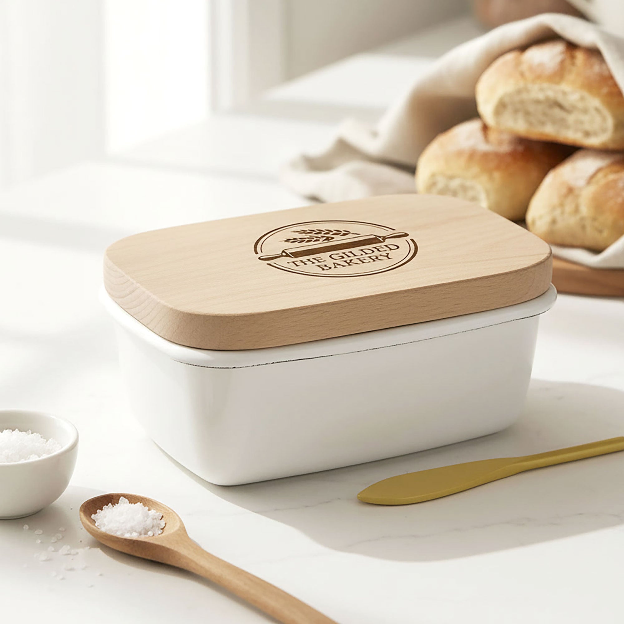 Your Own Logo Cream Enamel Butter Dish