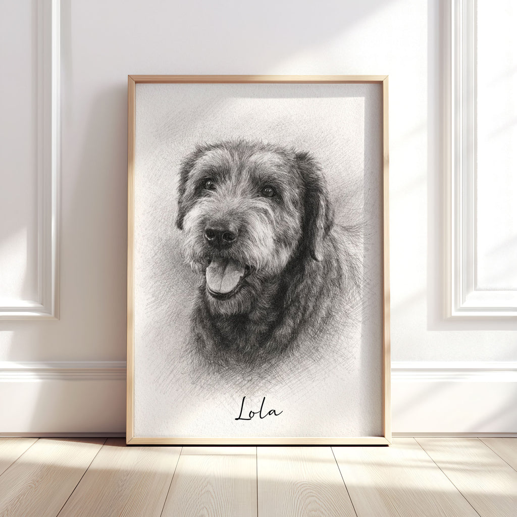Personalised Black & White Pencil Sketch Dog and Pet Print