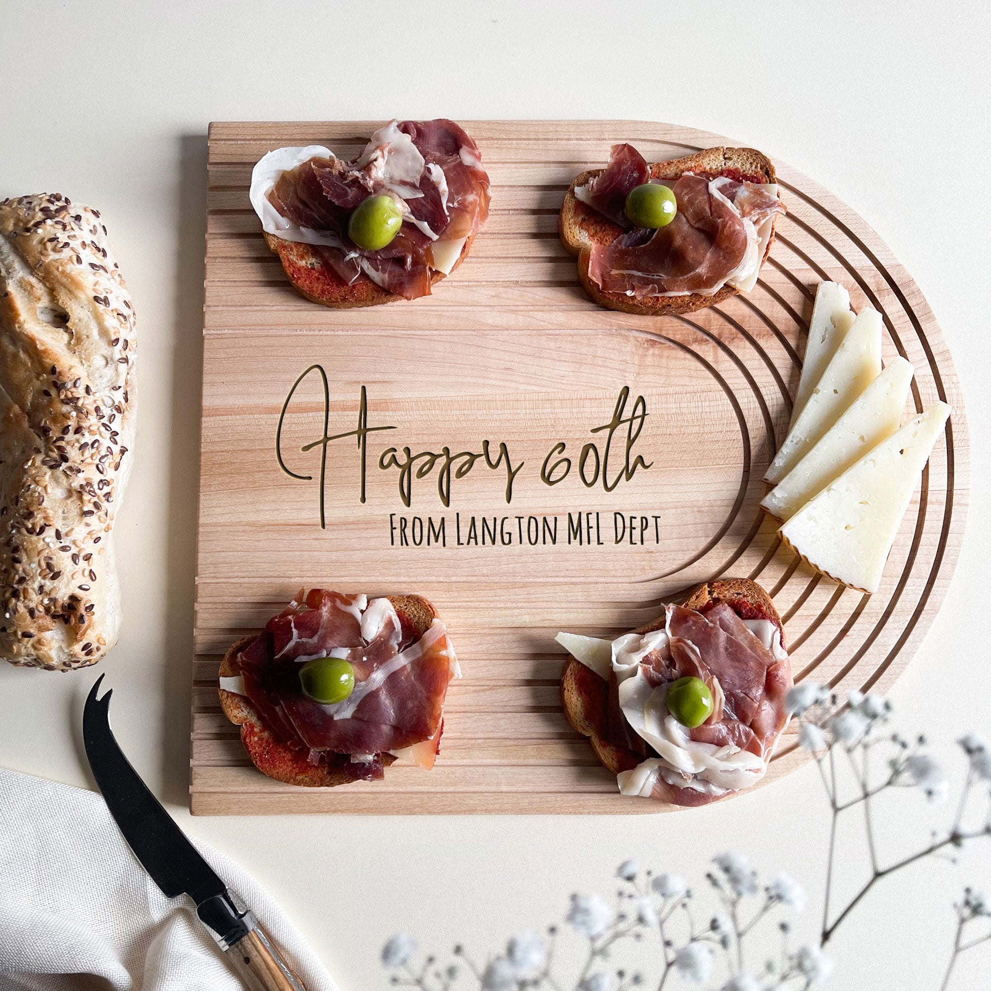 Personalised Cheese and Bread Board - Maple Wood