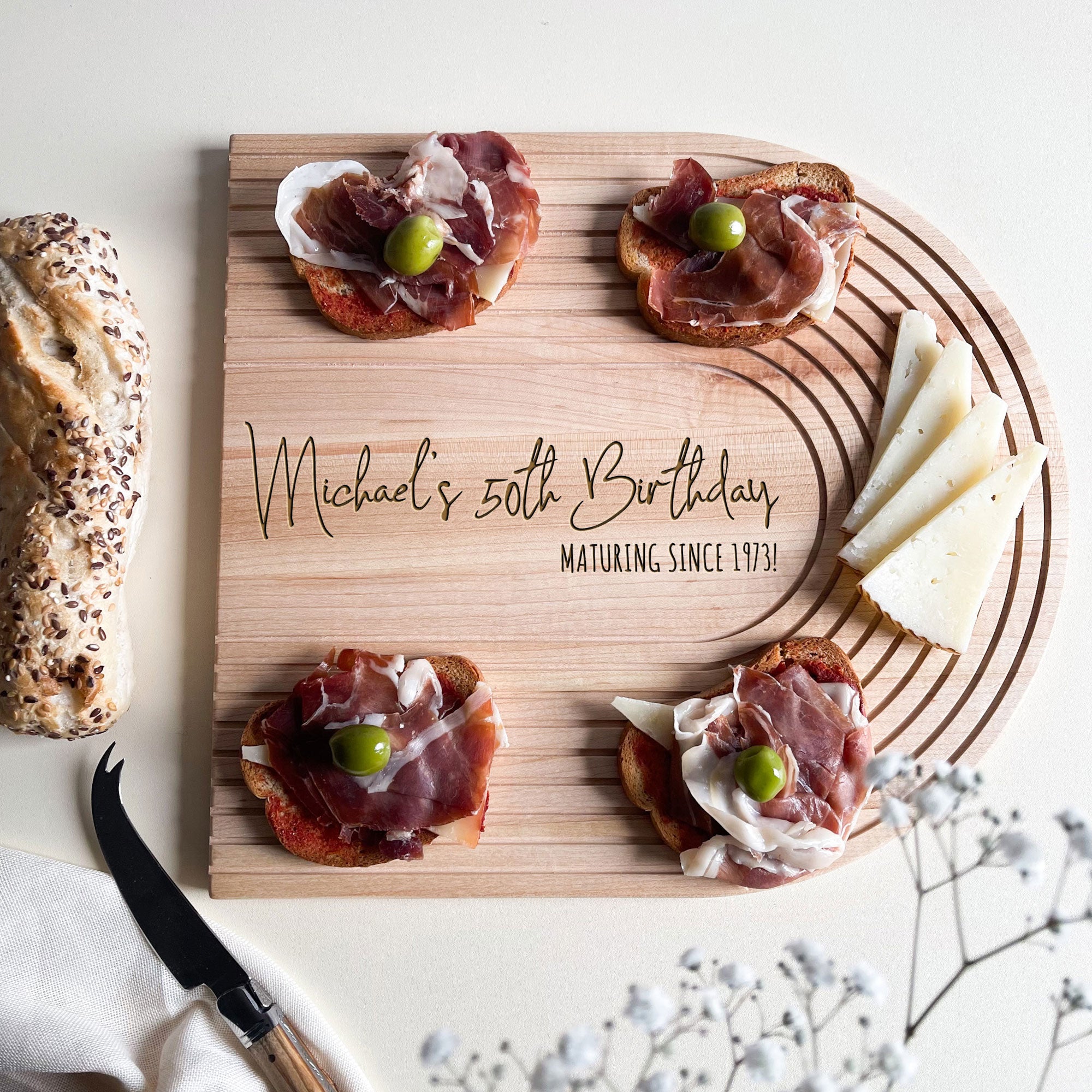 Personalised Cheese and Bread Board - Maple Wood