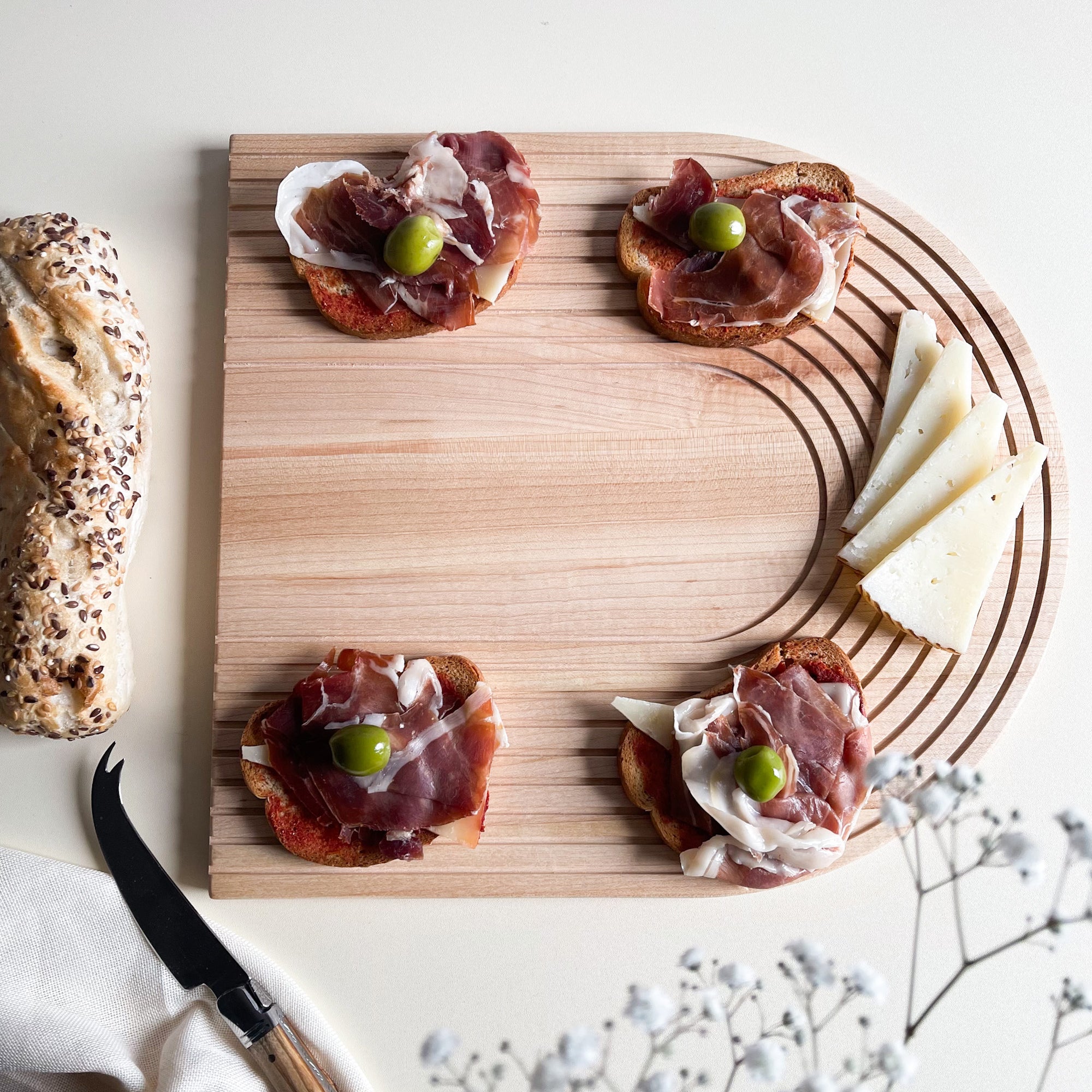Charcuterie, Bread and Cheese Board -  Maple Wood