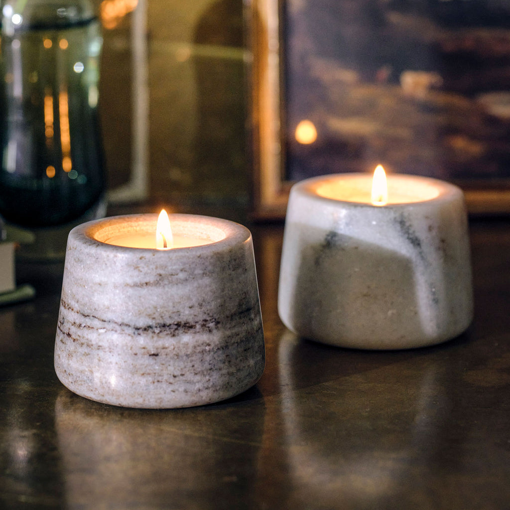 Set of 2 Solid Marble Tealight Holders