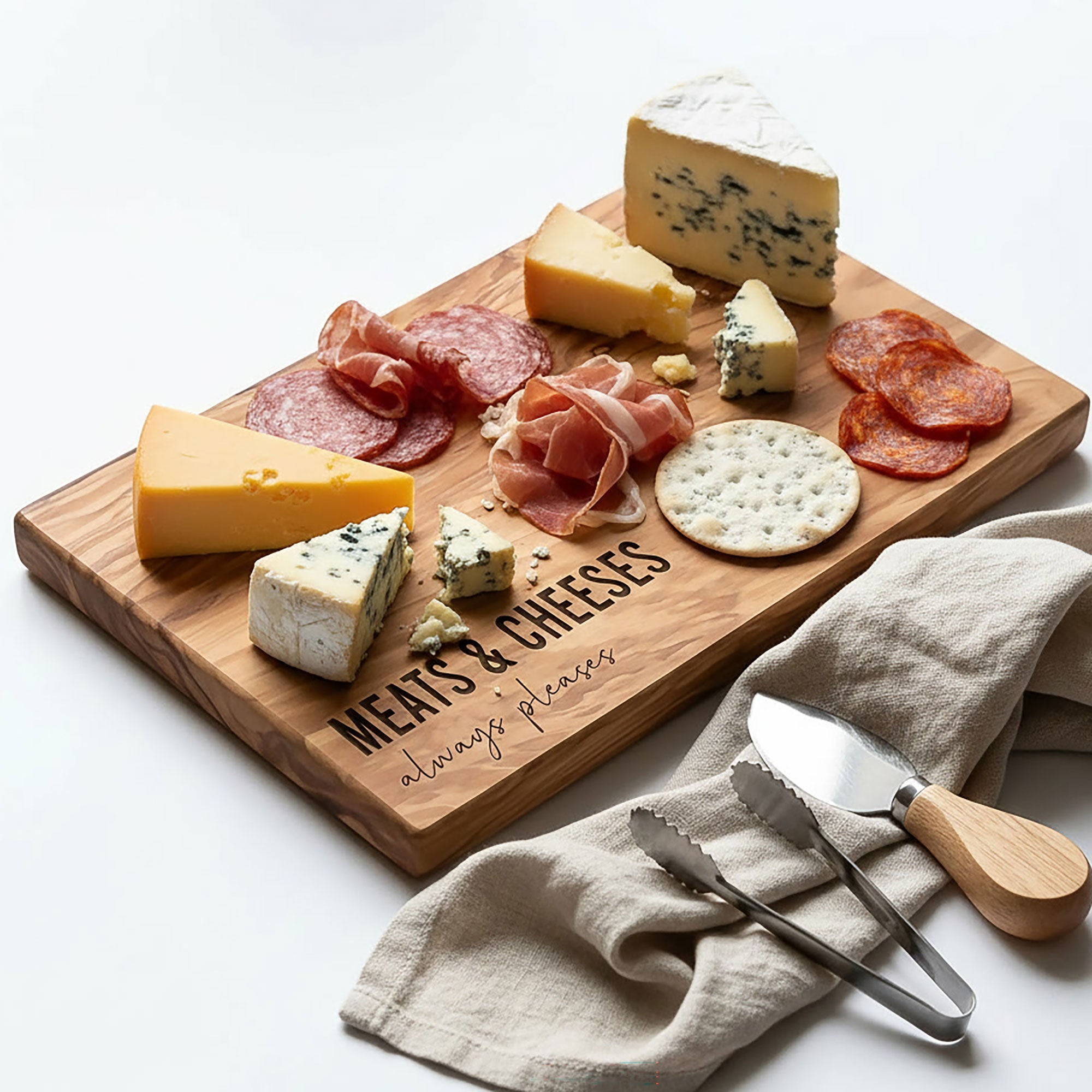 Meats & Cheeses Always Pleases Engraved Cheese and Charcuterie Board