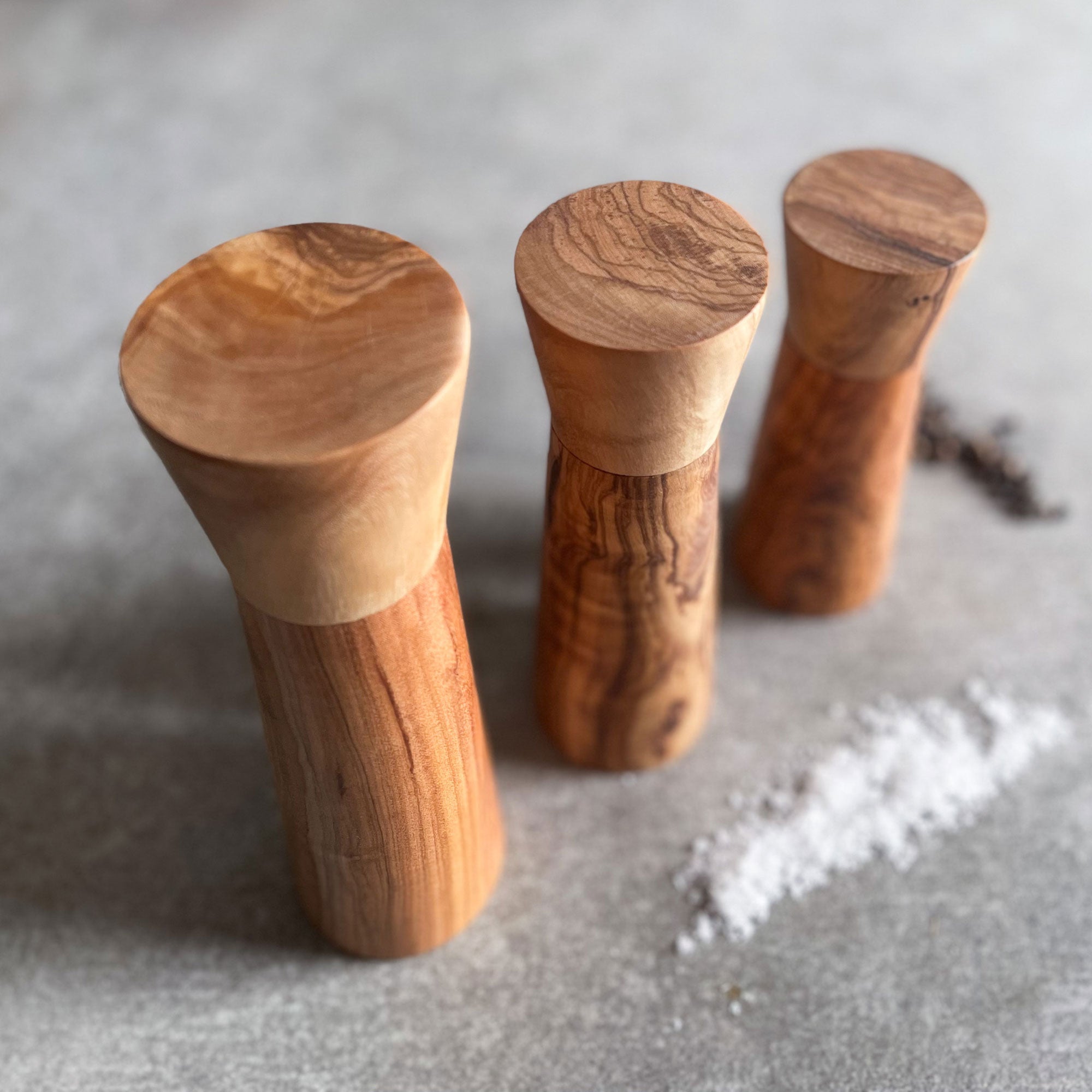 Olive Wood Modern Style Pepper or Salt Mill and Grinder - 3 Sizes