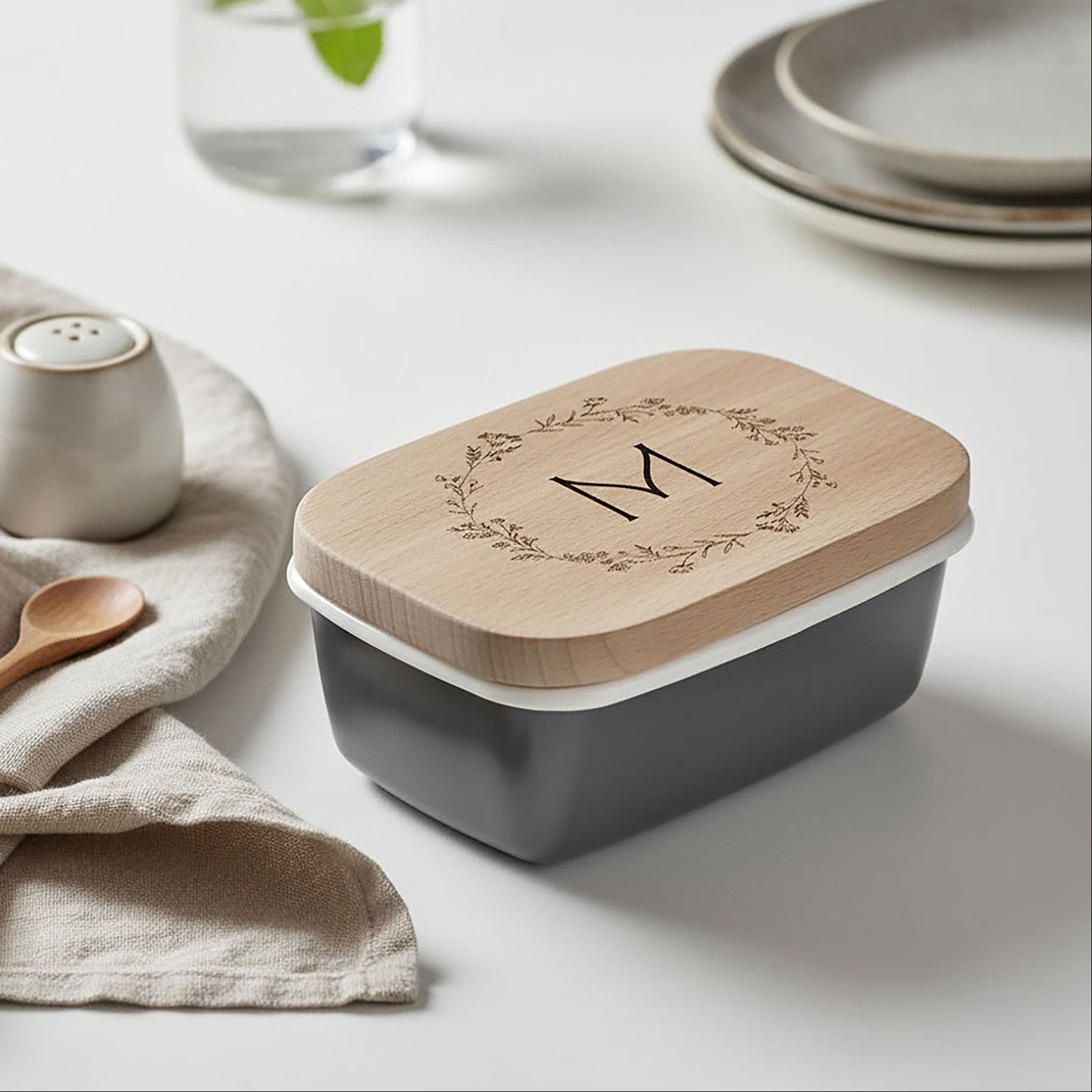 Personalised Enamel Butter Dish - Dark Grey
