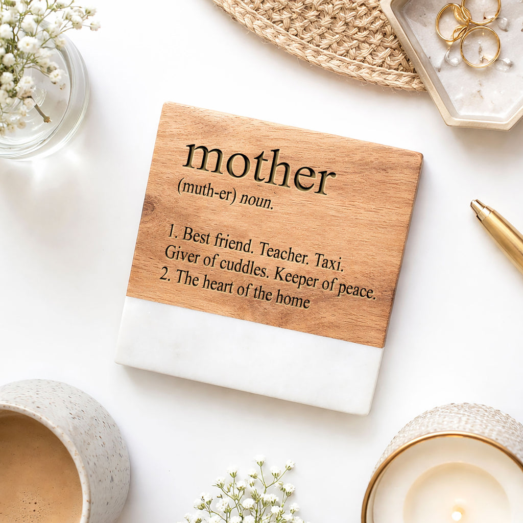 Mother Definition Marble & Acacia Coaster