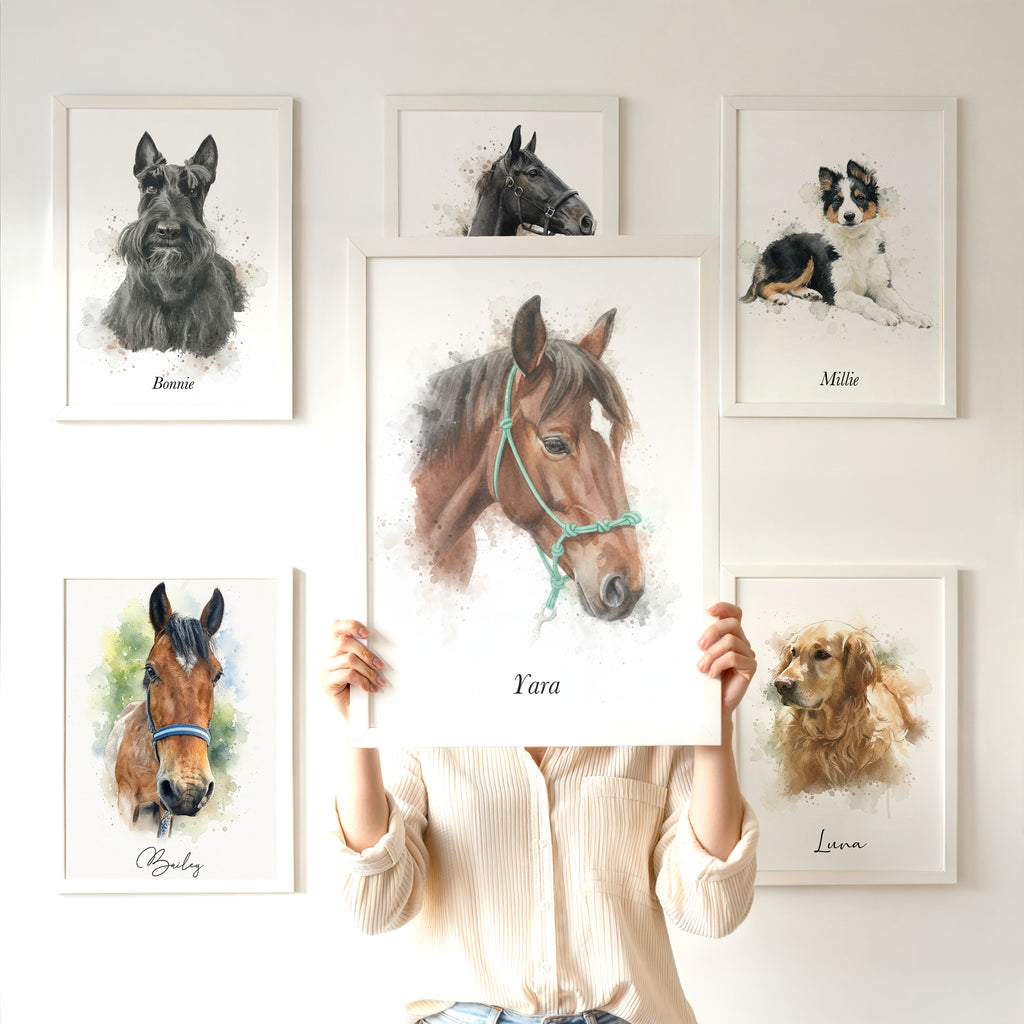 Personalised Watercolour Style Dog, Horse and Pet Portrait