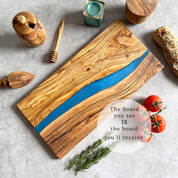 Olive Wood Resin River Cheese Board - Blue Vein | Length 15.7