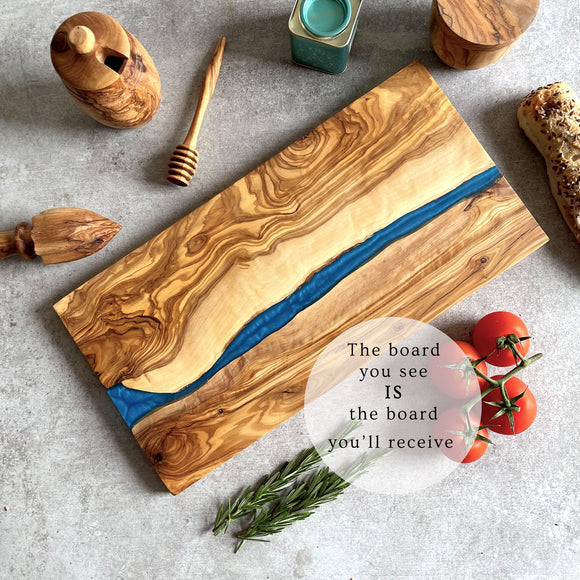 Olive Wood Resin River Cheese Board - Blue Vein | Length 15.7