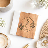 Personalised Marble and Acacia Wood Coaster